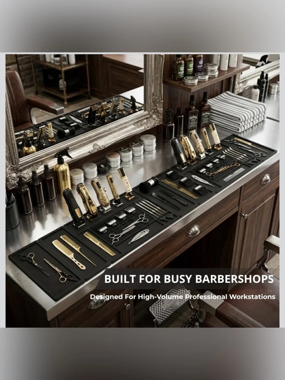 Magnetic Barber Mats for Clippers, 7-Piece Modular Barber Station Organizer